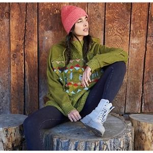 Free People Movement Green Powder Bunny Ski Bum Oversized Knit Hooded Sweater